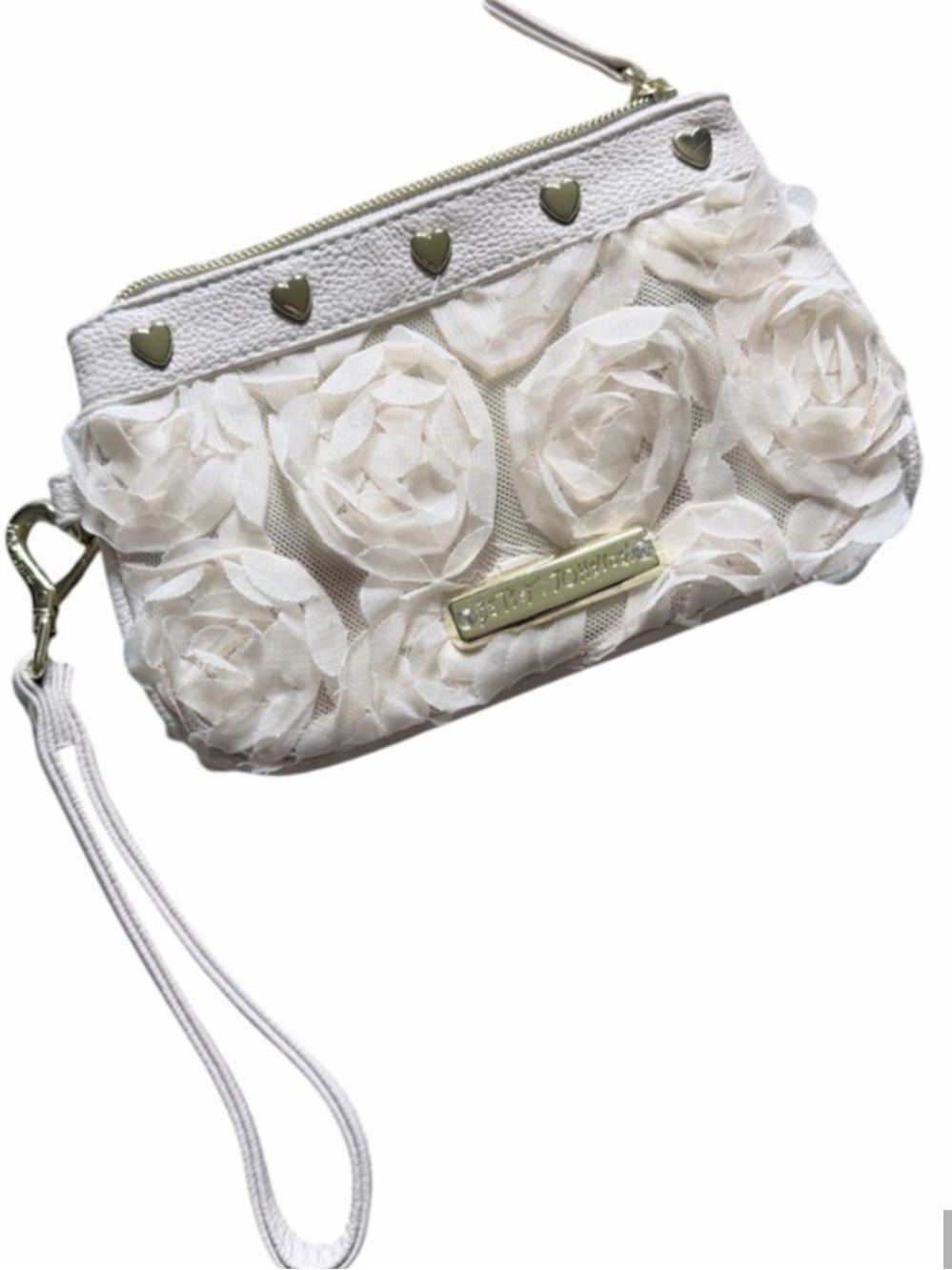 Betsey Johnson floral appliqué wristlet